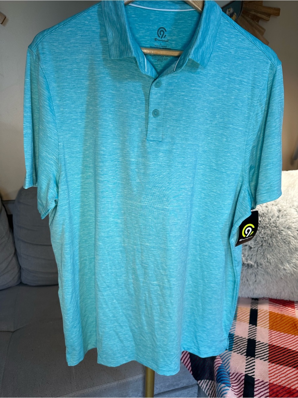 Champion Men's Aqua Heather Performance Polo